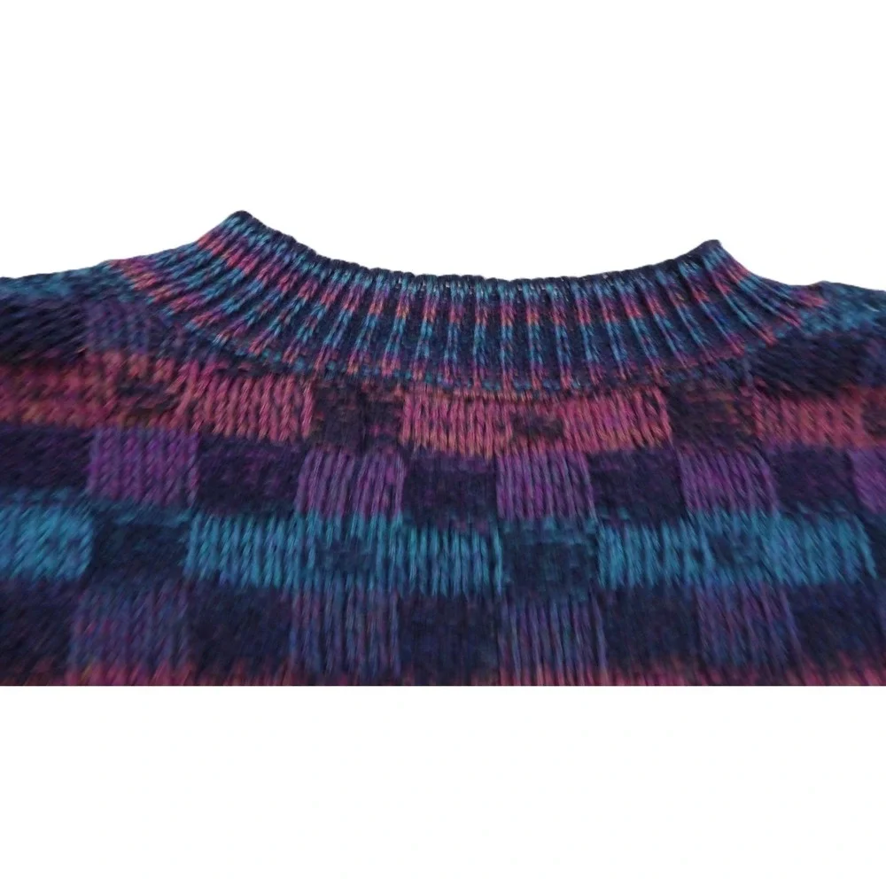 VTG Crossings Geometric Checkerboard Sweater Men L Made in USA 90s Knit Pullover